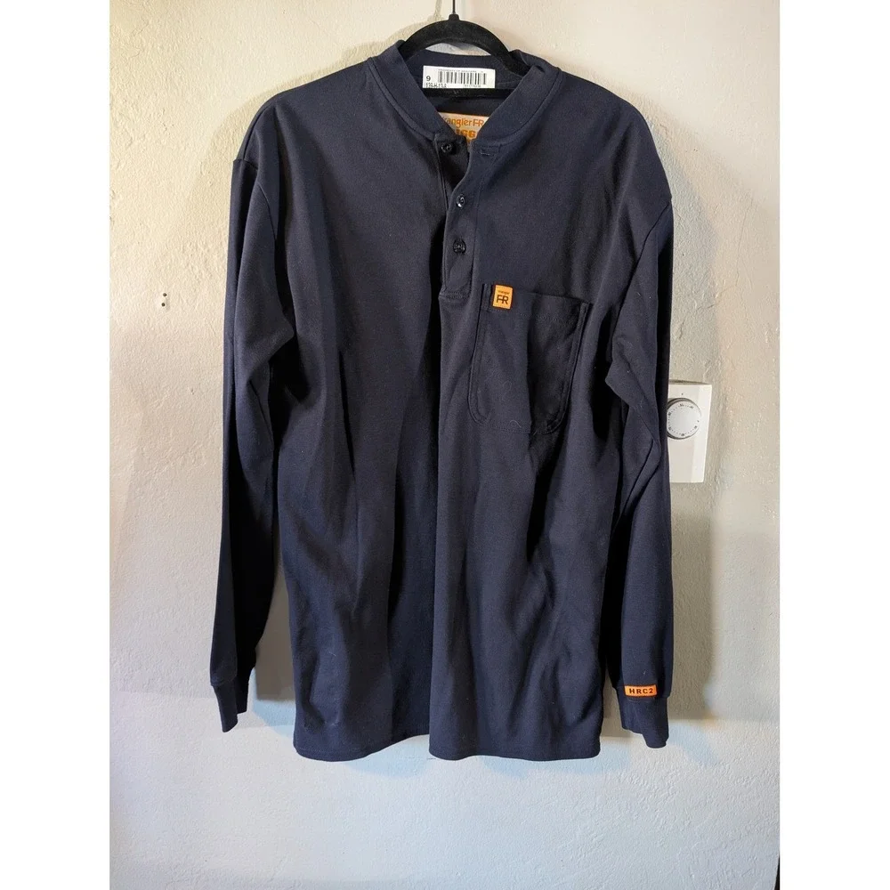 Wrangler Flame Resistant Long Sleeve Workwear Navy Blue Henley Oversized Mens‎ M